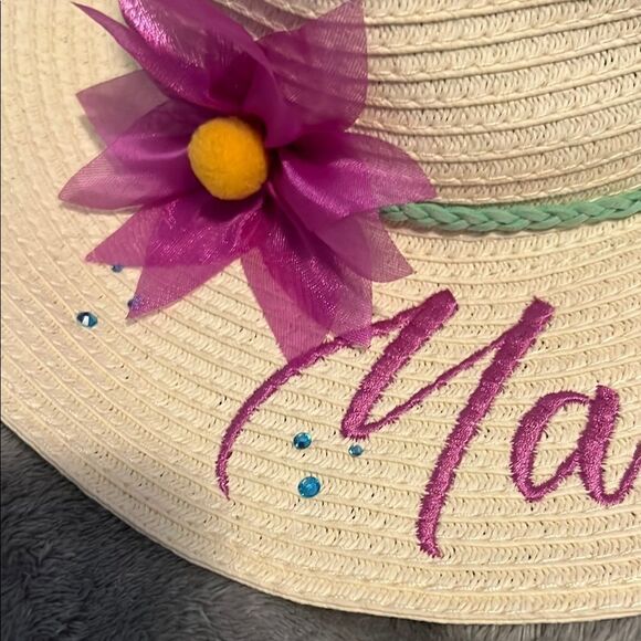 Cream Sun Hat with Pink and Purple Accents - Picture 4 of 10